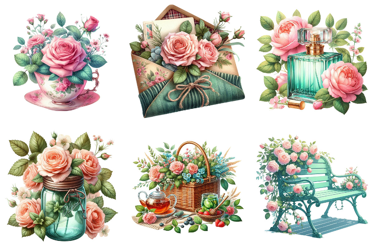 Mint and Pink Rose Garden Png, an Illustration by cherrydesign (Photo 3 of 3)