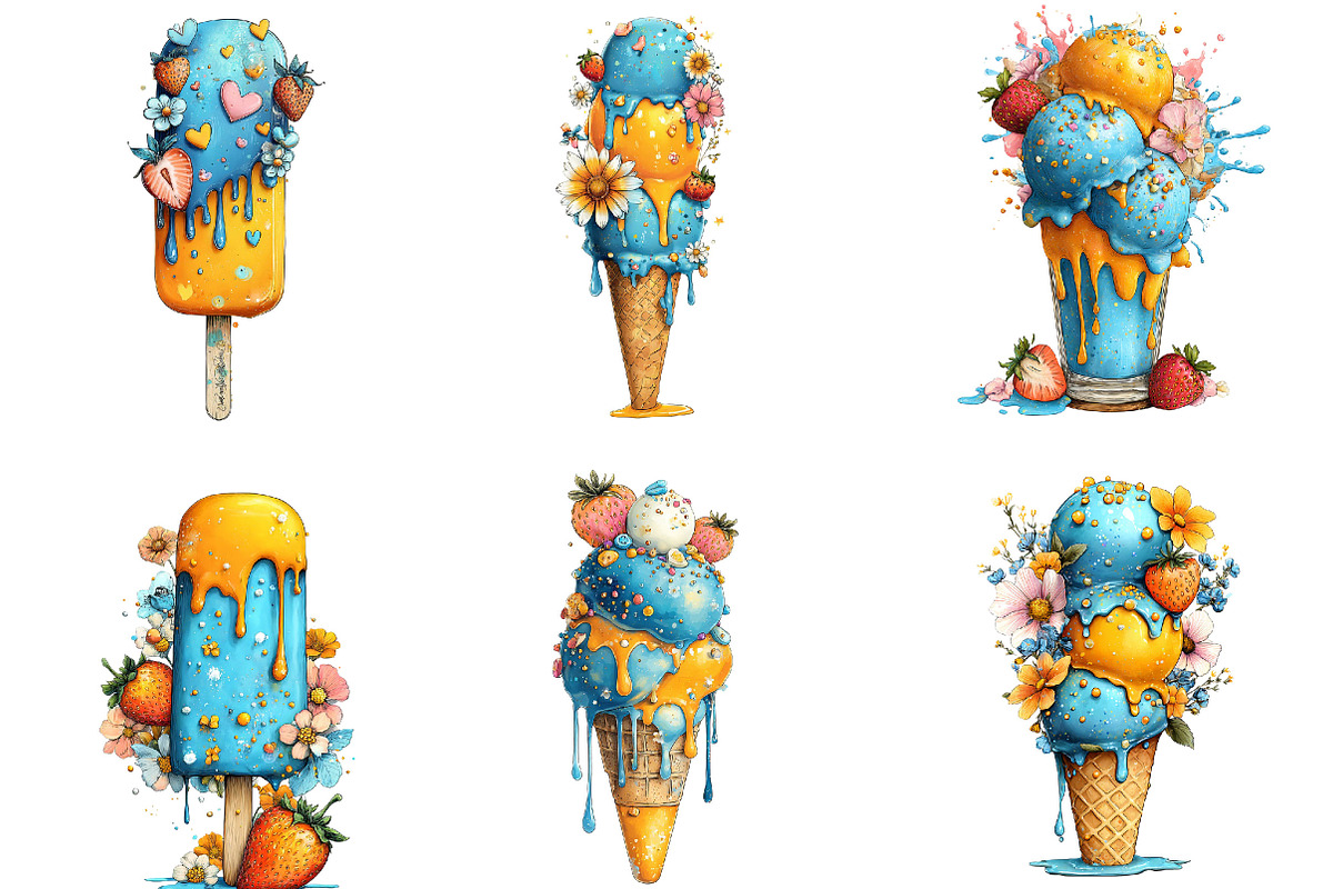 Summer Ice Cream with Strawberries, a Seasonal Illustration by Designking (Photo 3 of 5)