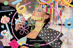 Party Never Ends: Bright Collage Kit, an Object Graphic by divanovskaya_nv