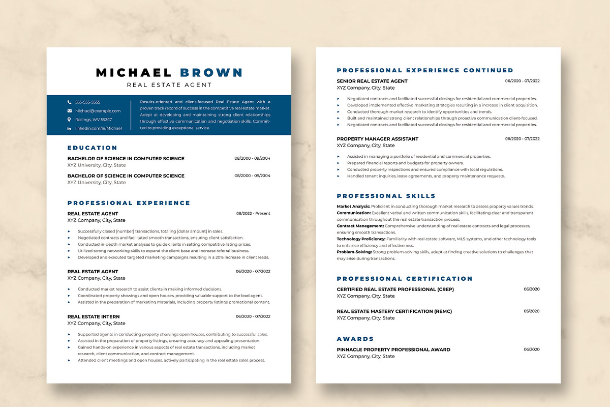 Real Estate Agent Resume Template, a Resume Template by ResumeInventor (Photo 3 of 9)