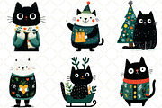 Christmas Cat Clipart, an Animal Illustration by Black Bird Studio (Thumbnail 3 of 6)