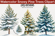 Watercolor Snowy Pine Trees Clipart, a Transportation Illustration by Digital Artistic99 (Thumbnail 1 of 7)