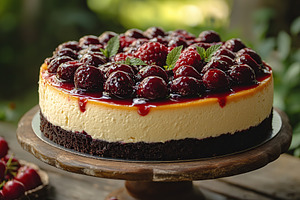 Delicious cake with frosting cream and ripe berries, a Food & Drink Photo by AlyaAnd