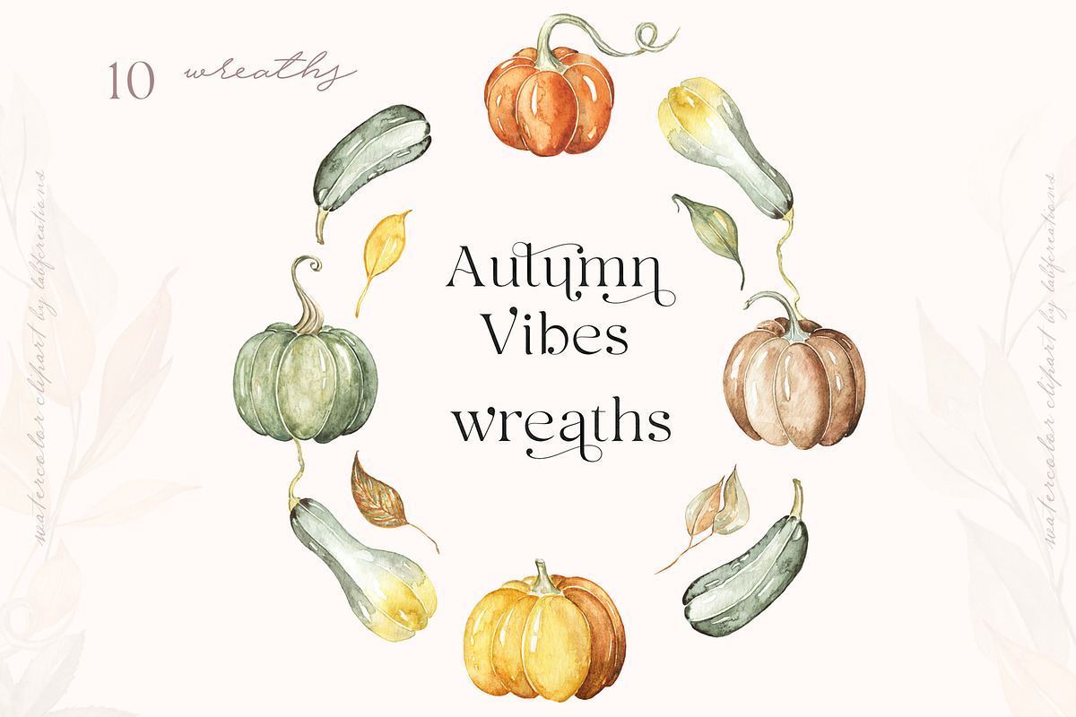 Autumn Vibes. Pumpkins Watercolor, an Illustration by LABFcreations (Photo 5 of 21)