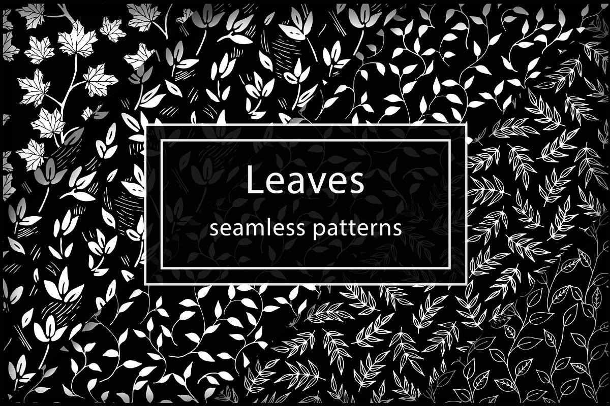 Black&White Leaves patterns set, a Pattern Graphic by Asyndrom (Photo 1 of 4)