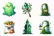 Green & White Halloween Clipart, an Illustration by CreationArt (Thumbnail 9 of 9)