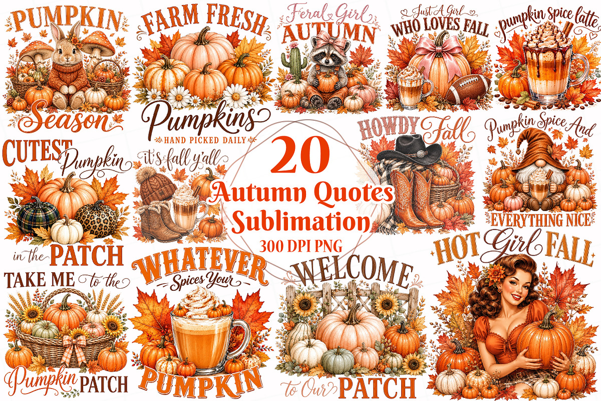 Autumn Quotes Sublimation Bundle, a Seasonal Illustration by OK Design (Photo 1 of 6)