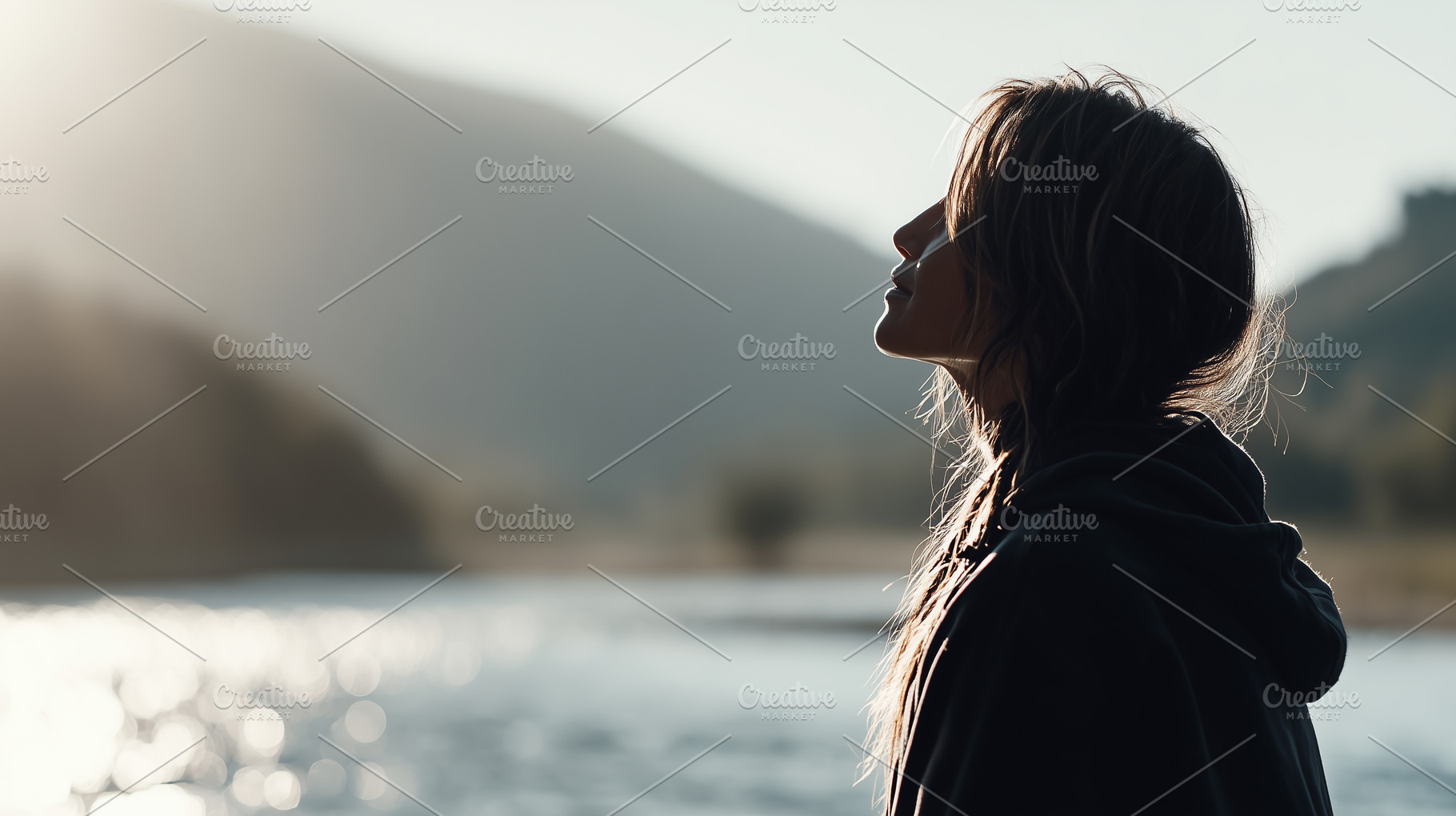 Peaceful woman enjoying sunrise, a Person Photo by MistyDay