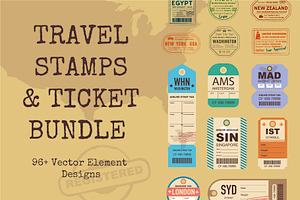 Vintage Travel Ticket & Stamp Pack, an Object Graphic by Lettering_Logo