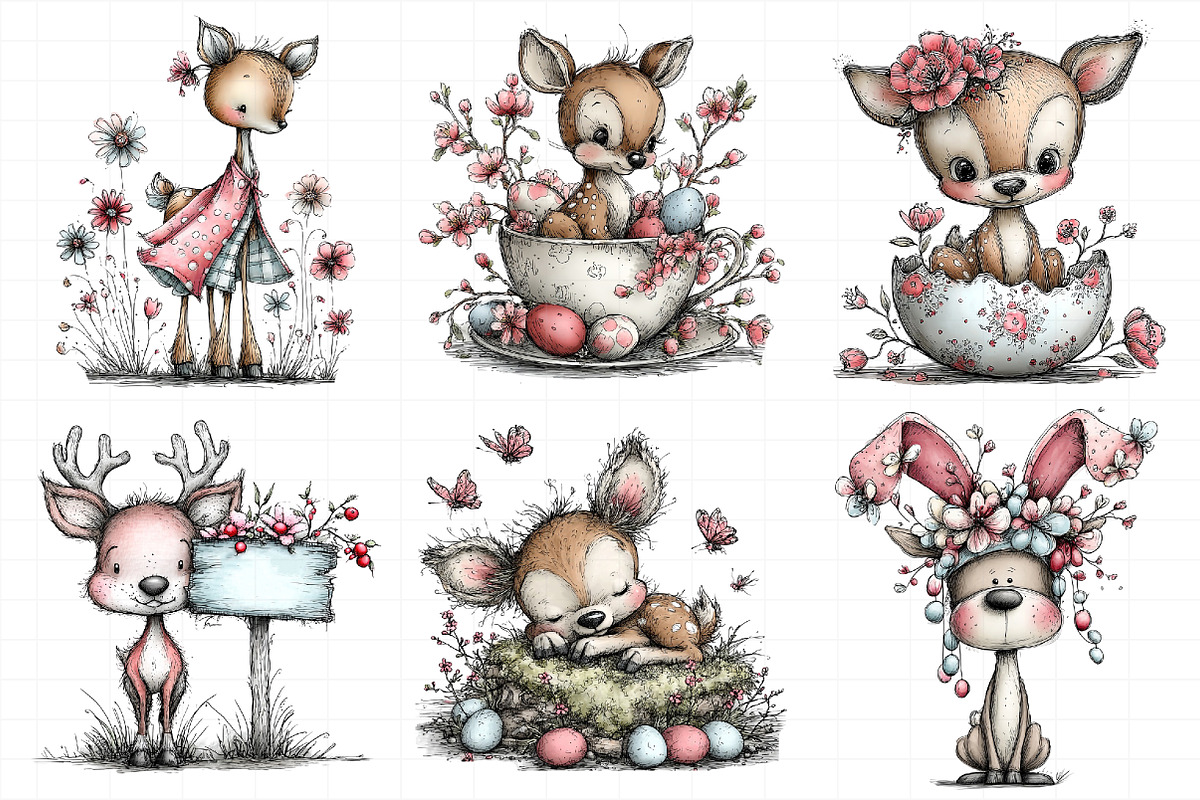 Whimsical Easter Cute Deer Clipart, an Illustration by Daily.Designs (Photo 7 of 7)