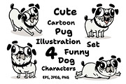 Cute Cartoon Pug Illustration Set, an Animal Illustration by DeShoff Art (Thumbnail 1 of 5)