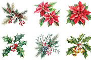 Watercolor Holiday Floral Clipart, an Illustration by CraftArtStudio (Thumbnail 3 of 6)
