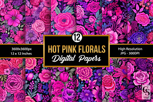 Hot Pink Purple Floral Patterns, a Pattern Graphic by Creative Store