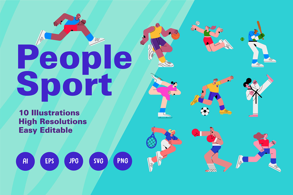 Flat Sports Characters Vector Pack, a Person Illustration by CreartiveDesign (Photo 1 of 4)