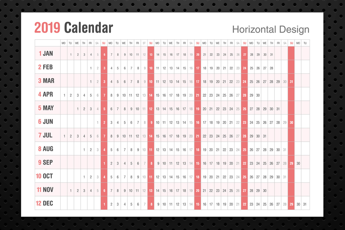 Calendar 2019 Horizontal Style, a Stationery Template by WORAKAMON ...