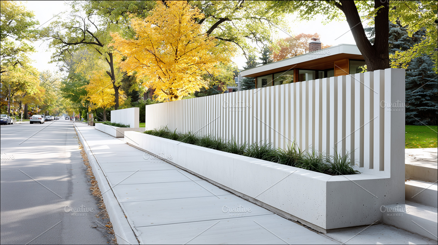 Modern white fence with vertical, an Architecture Photo by MistyDay