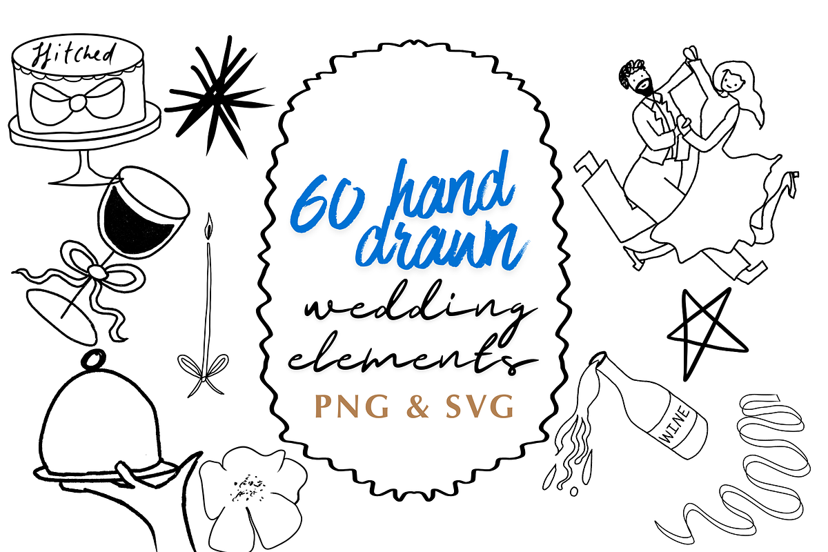 60 Whimsical Hand-Drawn Wedding PNG, a Decorative Illustration by Chantelle T Illustrations (Photo 8 of 8)