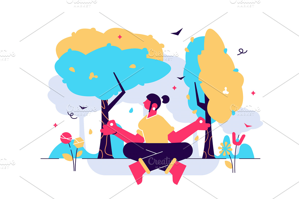 Forest bathing vector illustration, a Healthcare Illustration by marcovector