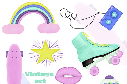 90s vintage set - patterns & clipart