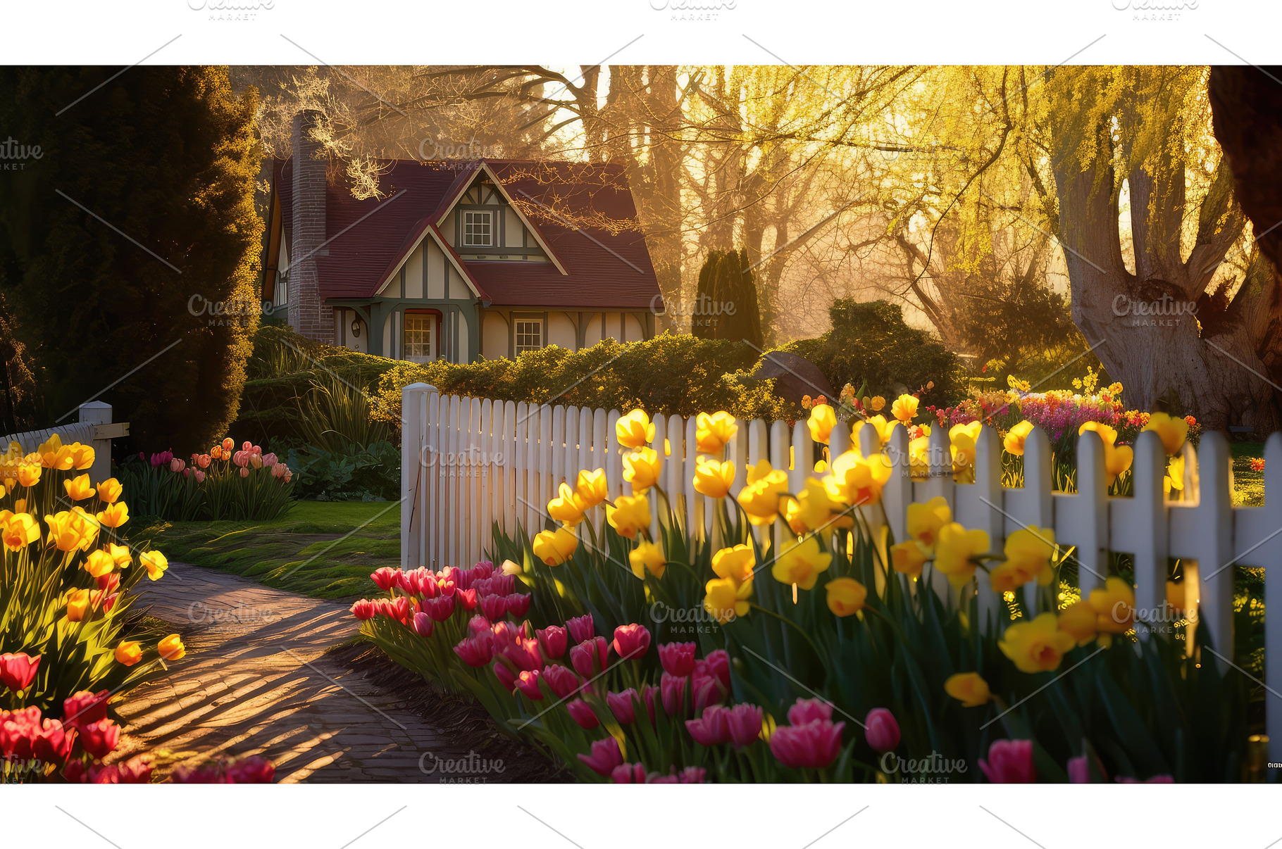 sunny spring house ai generated, an Architecture Photo by pikepicture