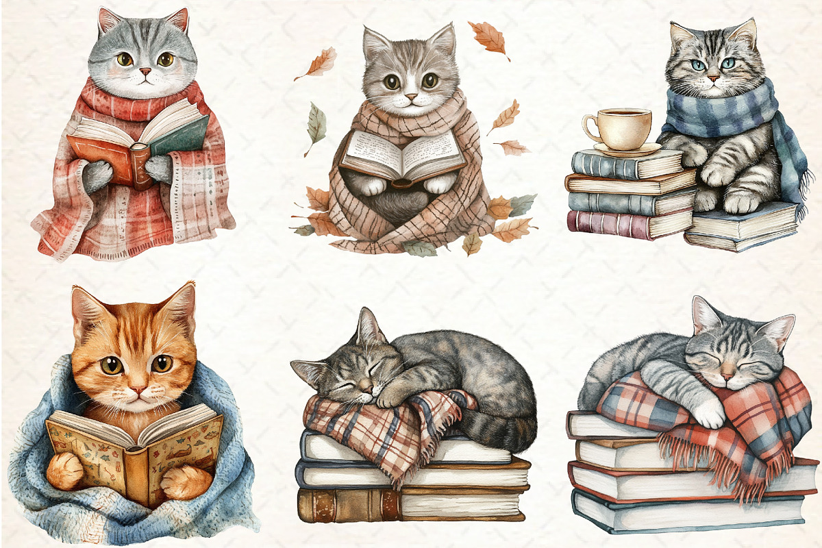 Cat and Book Fall Vibes Clipart, an Illustration by Libby Wishes (Photo 2 of 6)