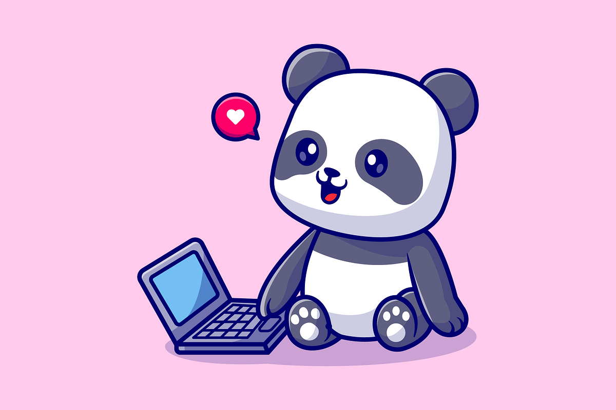 Cute Panda Playing On Laptop Cartoon, an Animal Illustration by Catalyst Labs