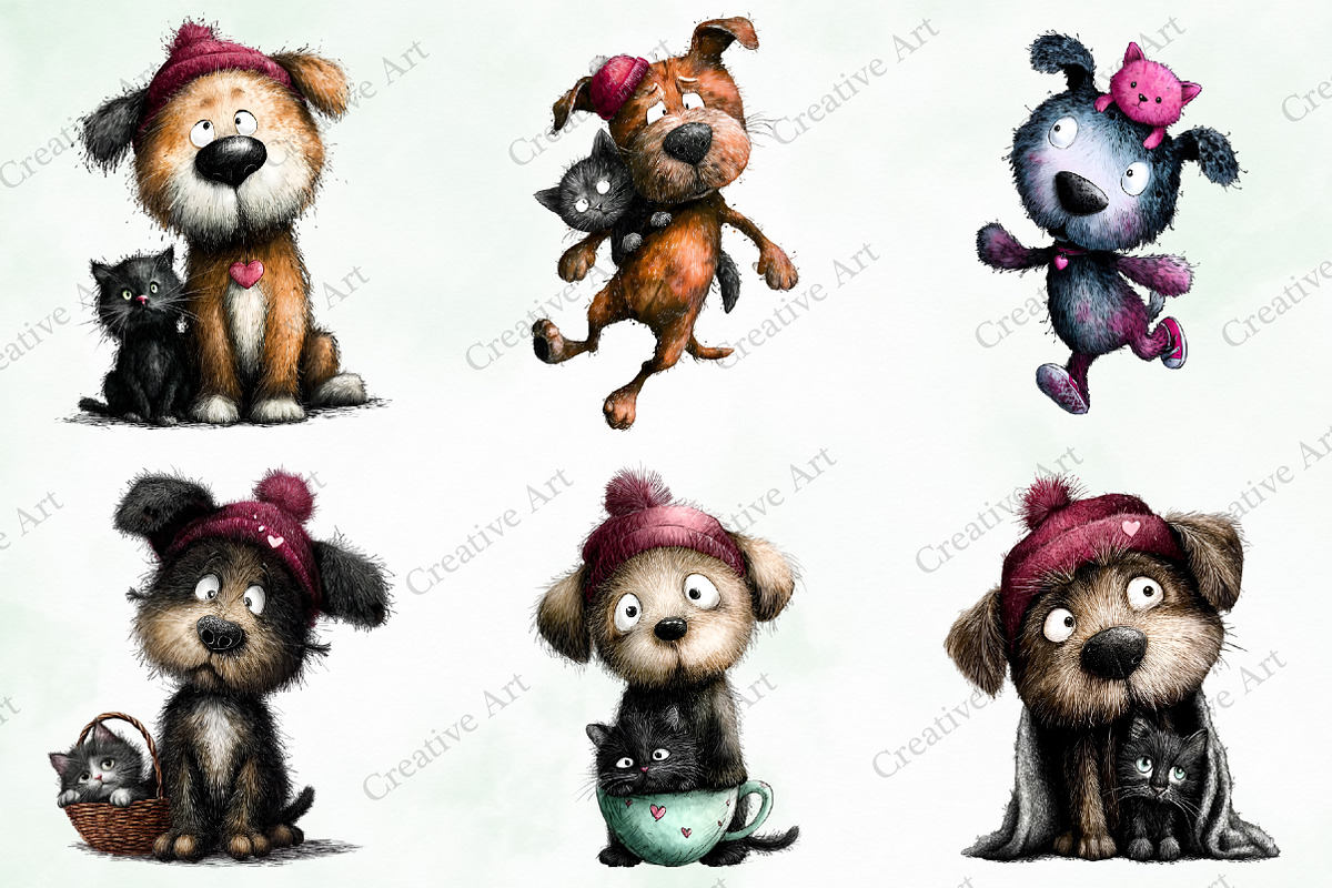 Whimsical Valentine Black Dog & Cat, an Illustration by Creative Art (Photo 2 of 9)
