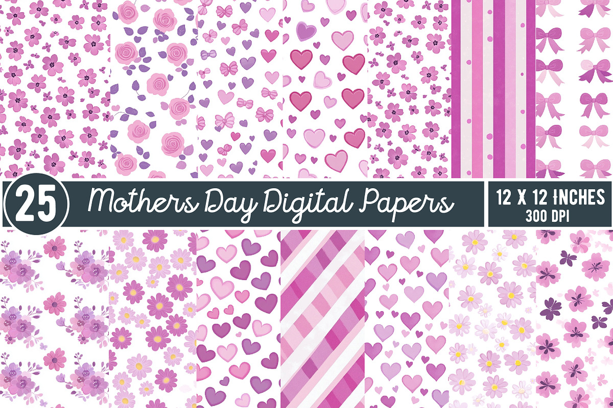Mothers Day Digital Papers Bundle, an Illustration by GatewayDesign