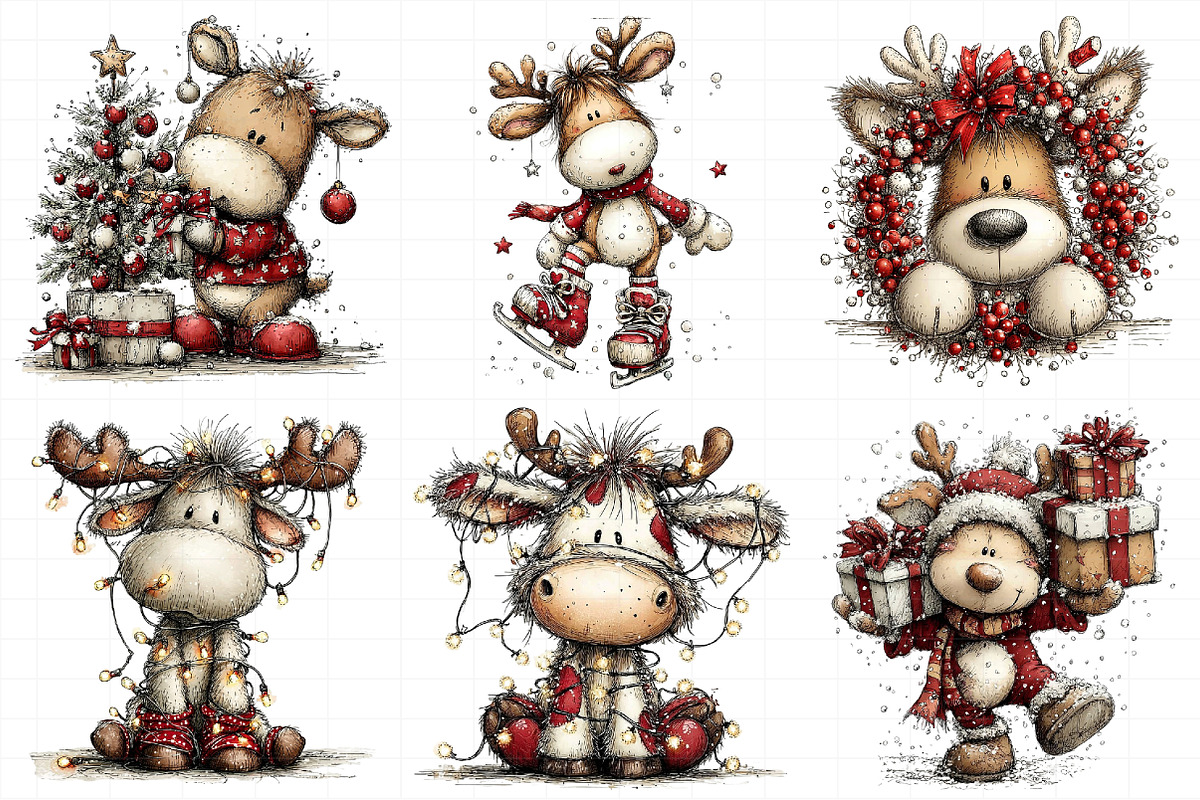 Funny Christmas Reindeer Clipart, an Illustration by Daily.Designs (Photo 7 of 8)