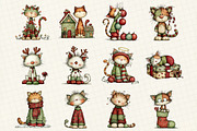 Whimsical Christmas Cat Clipart, an Illustration by DreamCafeArt (Thumbnail 2 of 6)