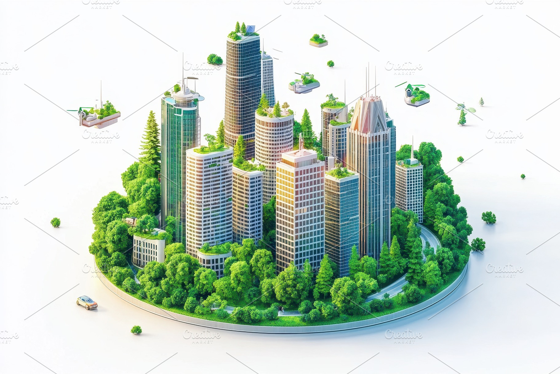 Future sustainable city with trees, a Photo by Pavel_design