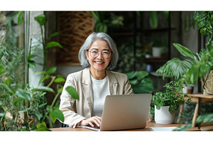 Asian woman with gray hair smiling, a Person Photo by Sergey Kotenev
