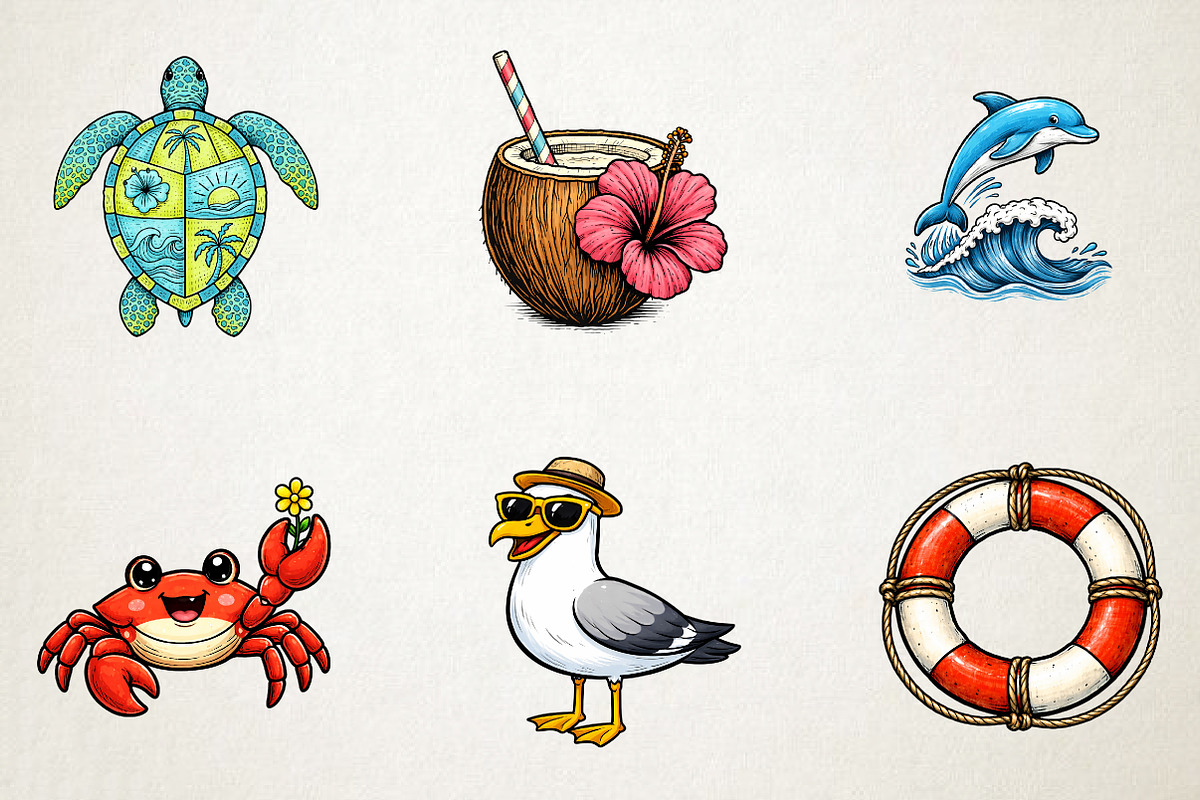 Watercolor Sunny Beach Clipart PNG, an Illustration by RobertsArt (Photo 3 of 5)