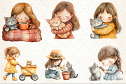 Little Girl & Cat Clipart, an Illustration by Rose Art (Thumbnail 3 of 7)