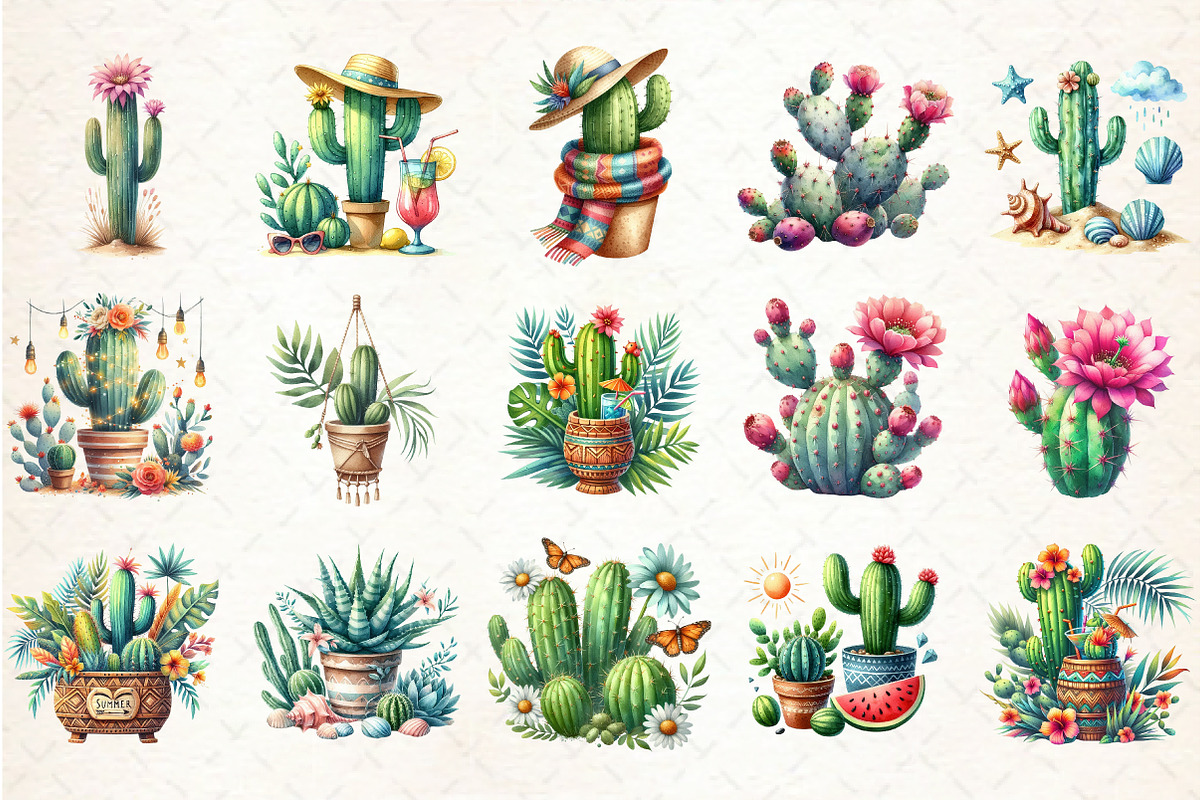 Watercolor Summer Cactus Clipart, an Illustration by Libby Wishes (Photo 3 of 4)