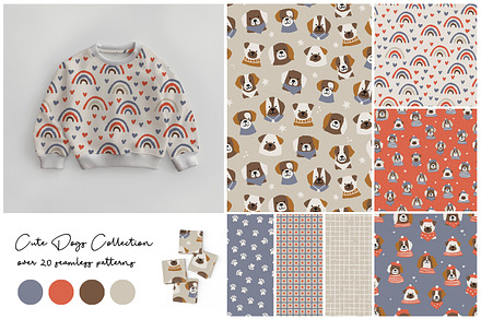 Cute Dogs Vector Patterns Collection