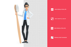 3D Cartoon Female Doctor Holding a T, a Person Illustration by 3DMask