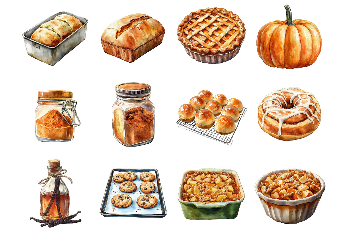 Thanksgiving Baking Watercolor Clipa, an Illustration by DreamCafeArt (Photo 2 of 5)