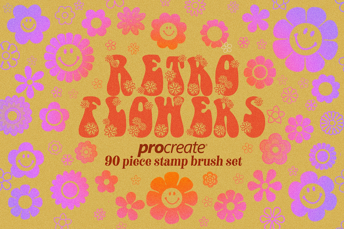 Retro Flowers Procreate Stamp Brush, a Brush Add-On by Dear Darling Design (Photo 1 of 7)