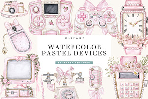 Watercolor Pastel Devices Clipart