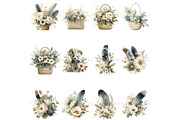 Green Boho Flower Clipart Bundle, a Decorative Illustration by Nicole Branger Art (Thumbnail 8 of 20)