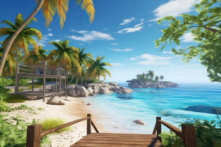 Resort landscape ocean palm photo