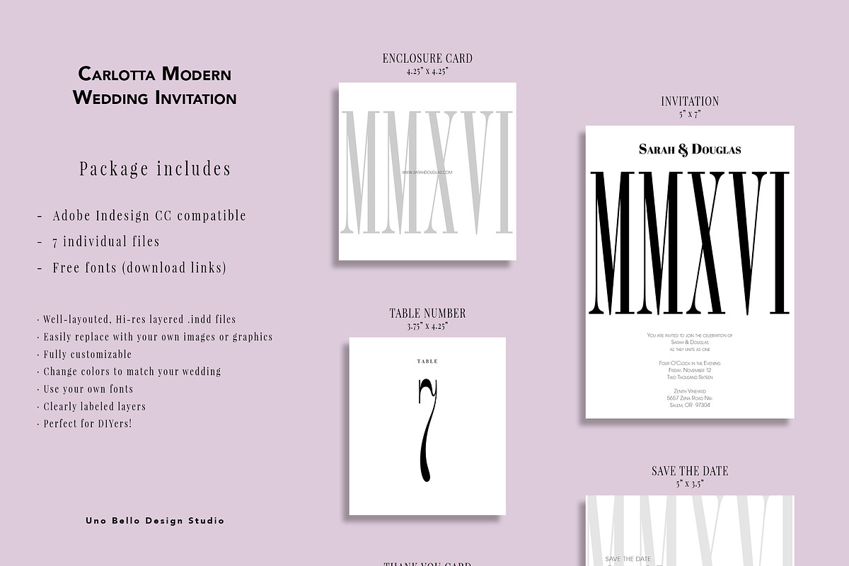 Carlotta Modern Wedding Stationery, an Invitation Template by Uno Bello Design Studio (Photo 5 of 5)