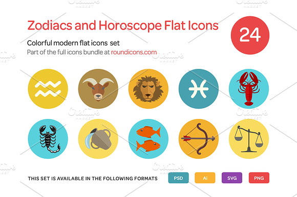Zodiacs And Horoscope Flat Icons