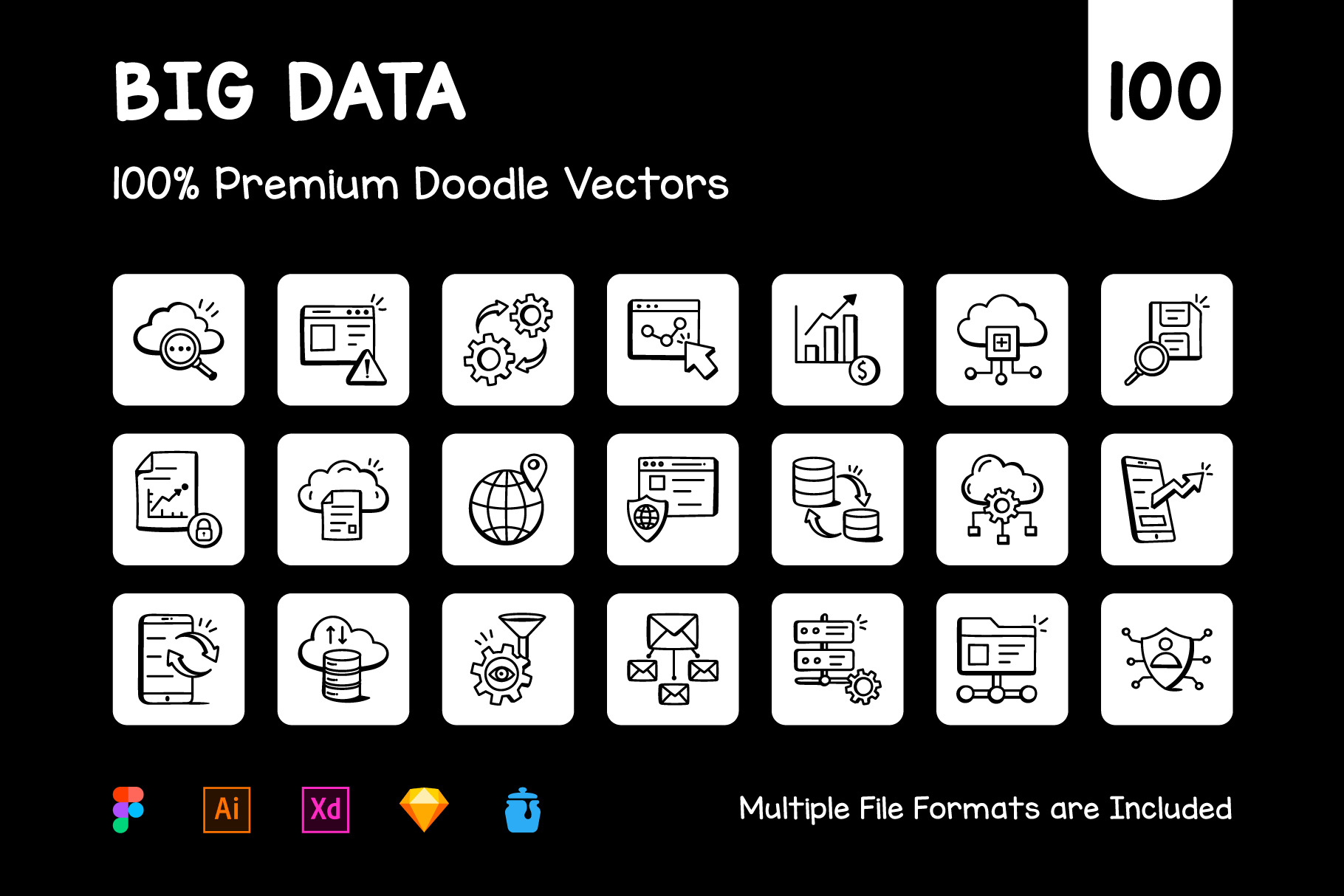 Set of big data doodle icons