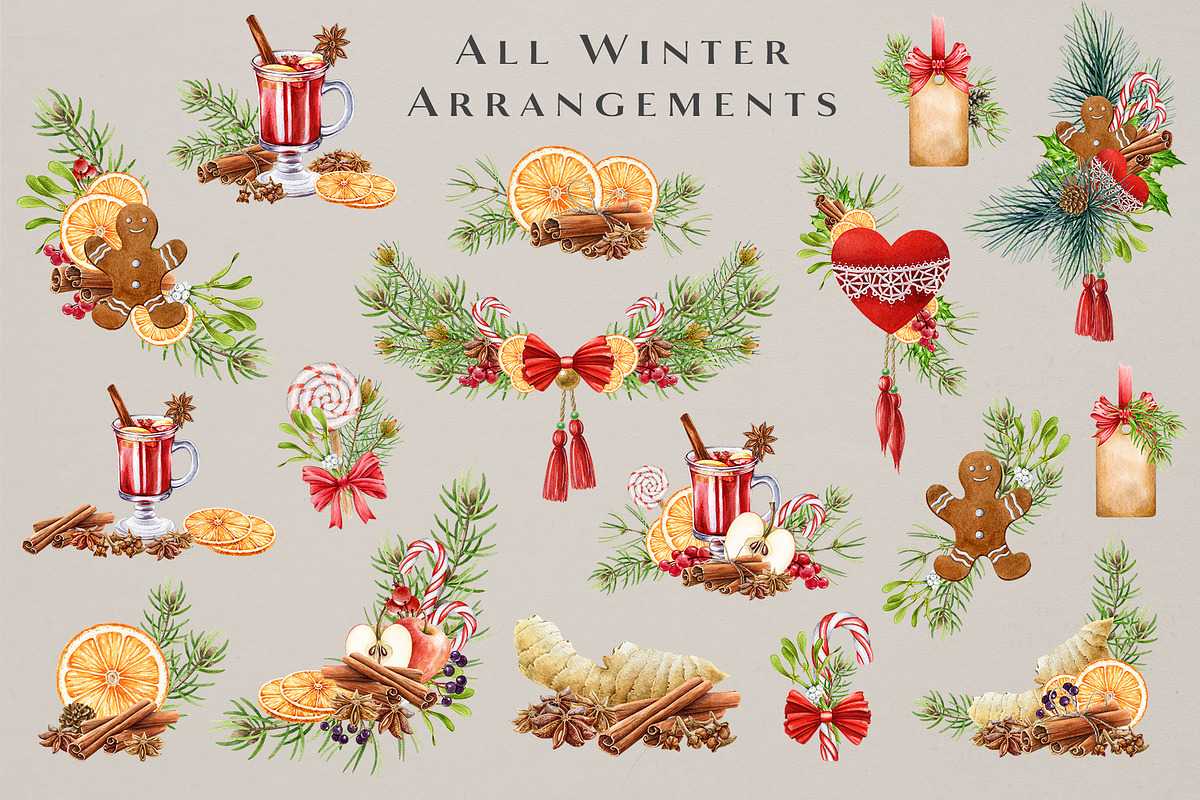 Winter Spices Watercolor Clipart, a Seasonal Illustration by AnitaPol (Photo 6 of 13)