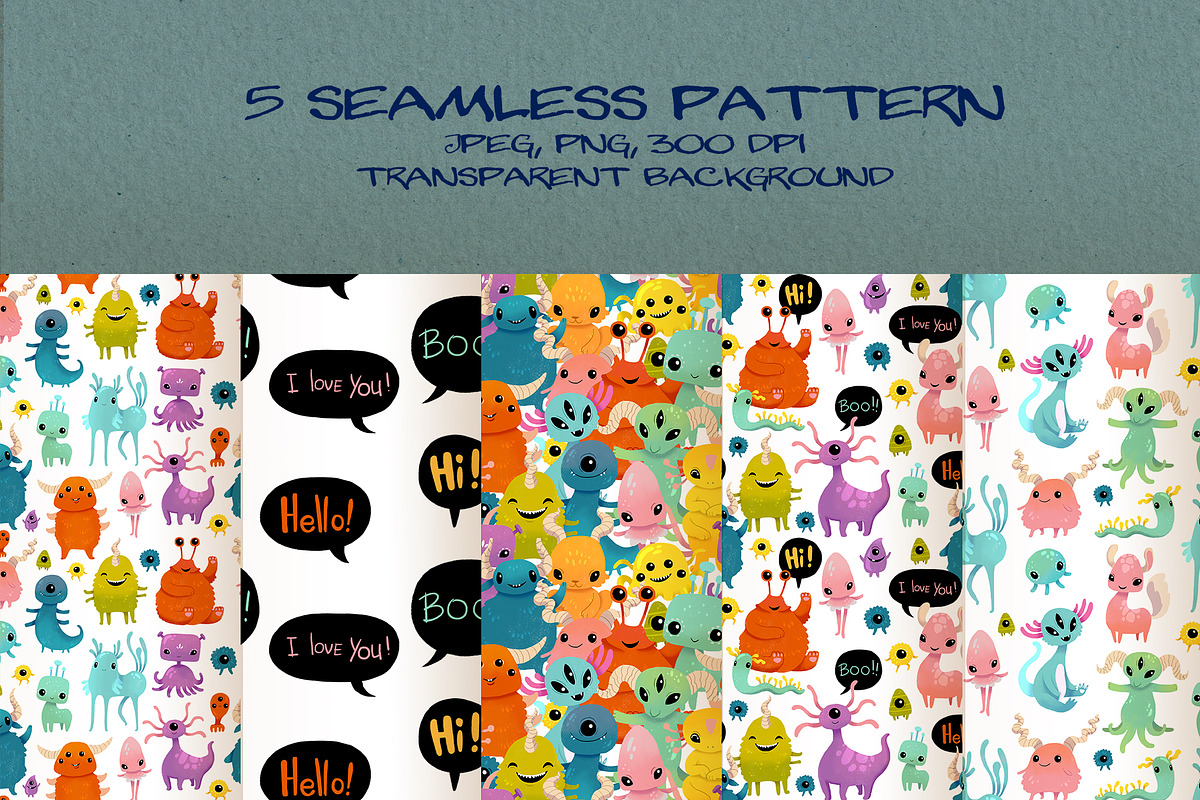 Charming Monsters Clipart & Patterns, an Illustration by LukaJreym (Photo 8 of 11)