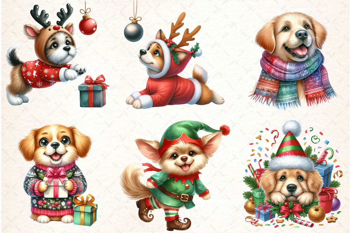 Funny Christmas Dog Portraits Clipar, an Illustration by Libby Wishes (Photo 3 of 7)