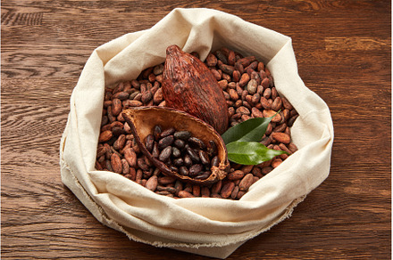 Textile bag full of organic cocoa, a Nature Photo by Yaroslav Danylchenko