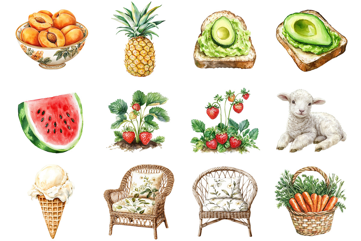 Watercolor Summer Cottage Clipart, a Seasonal Illustration by CitraGraphics (Photo 3 of 6)